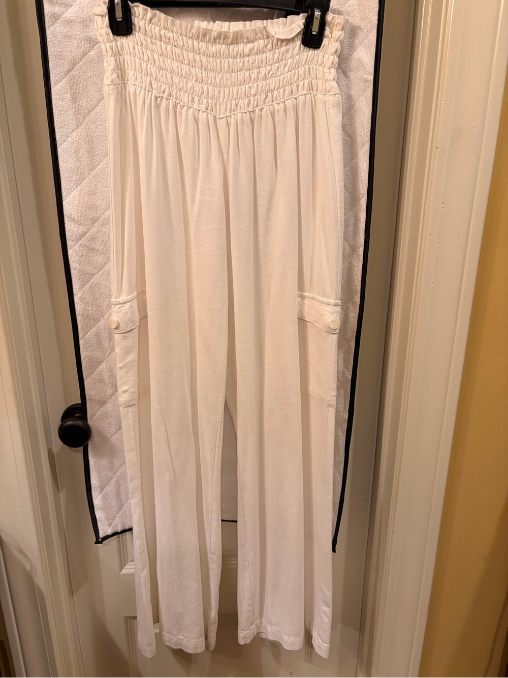White Happily Grey Smocked Waist Wide-Leg Linen Pants